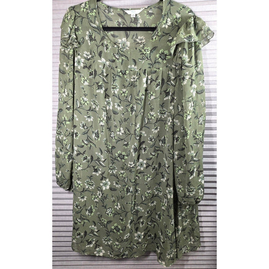 Time and Tru Floral Mini Dress Plus Size XL 16-18 16 18 Green Ruffle Sheer Lined