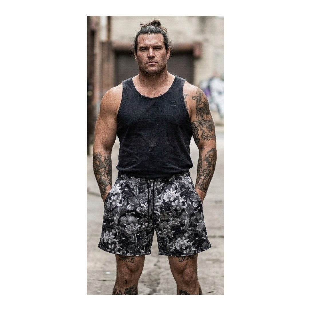 New Live Forever Floral ALF Shorts Big Mens PLus Size XXL Black Pockets