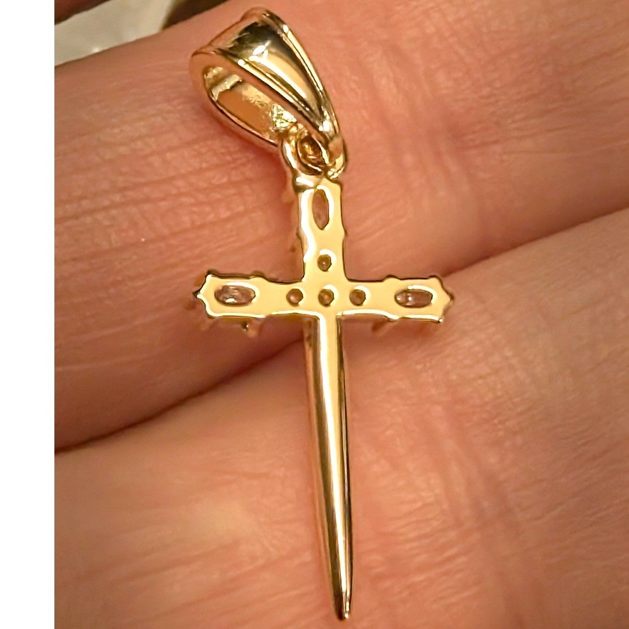 New Jewelry Dagger Cross Pendant 18K GP Gold PLated CZ Gothic Sword Religious