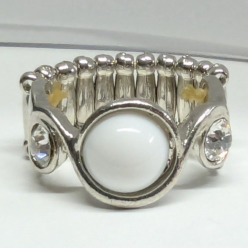 Costume Jewelry Stretch Ring Womens OS Silver Tone White Stone Rhinestone