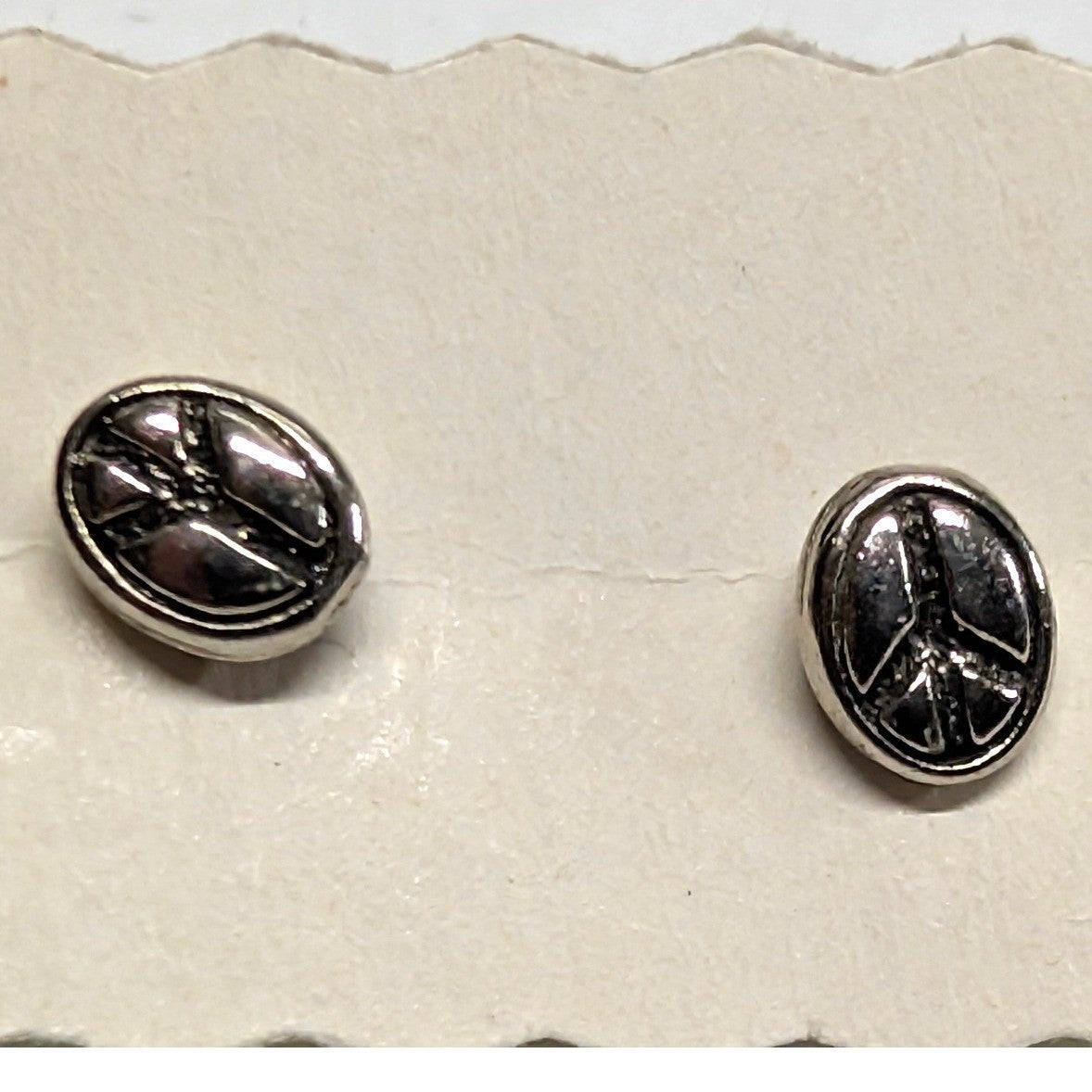Vintage Ladybug? Peace Sign Stud Earrings Silver Tone Oval Boho Retro 1/8"