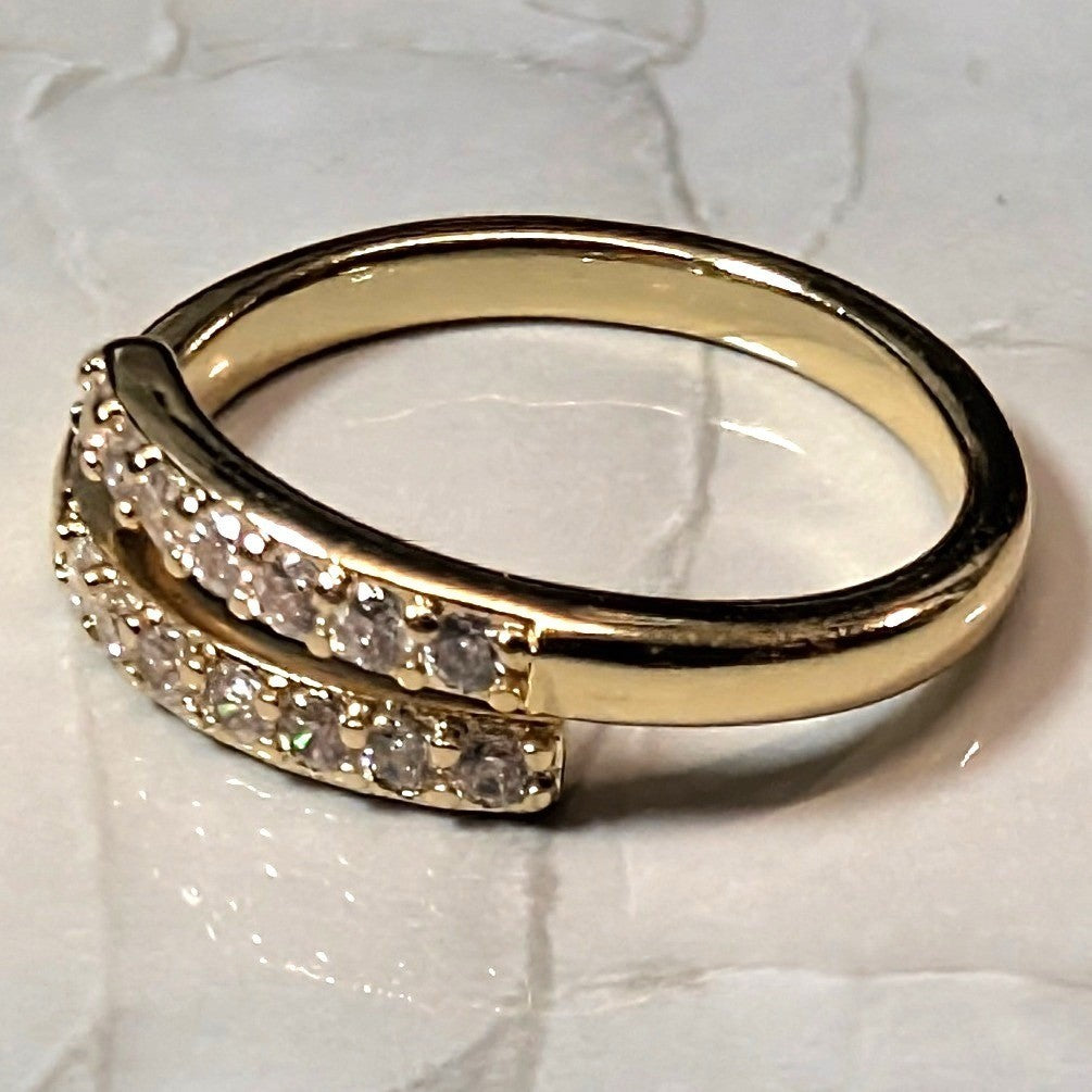 New Bypass Ring Gold Plated Size 3.5 Gold 14K GF Gold Filled CZS 2 Row Band Wrap