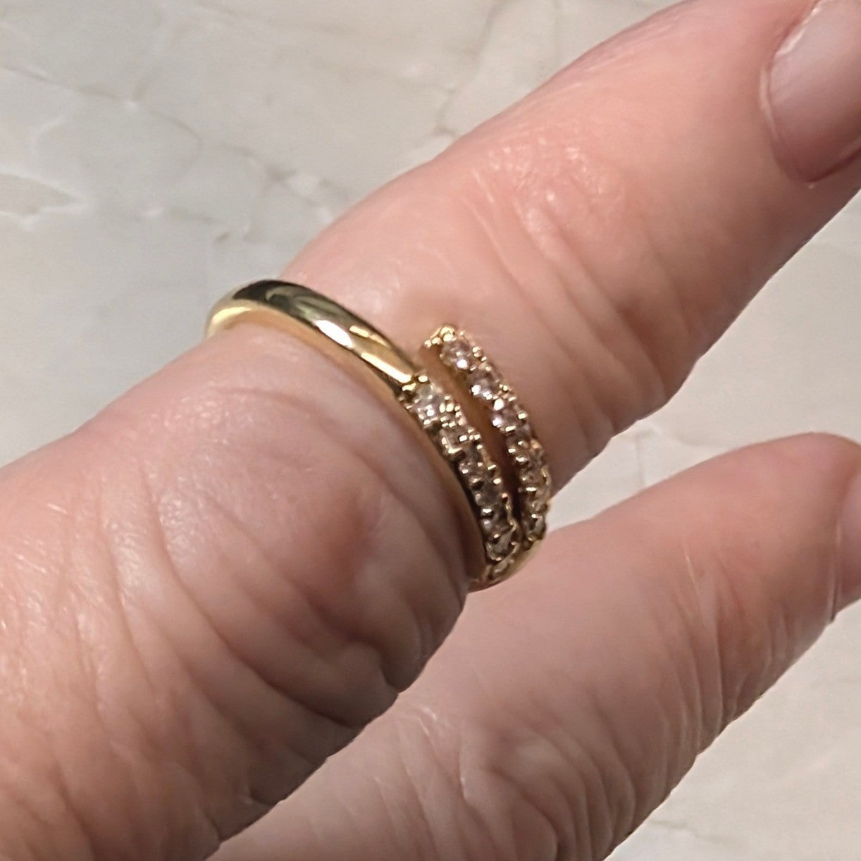 New Bypass Ring Gold Plated Size 3.5 Gold 14K GF Gold Filled CZS 2 Row Band Wrap