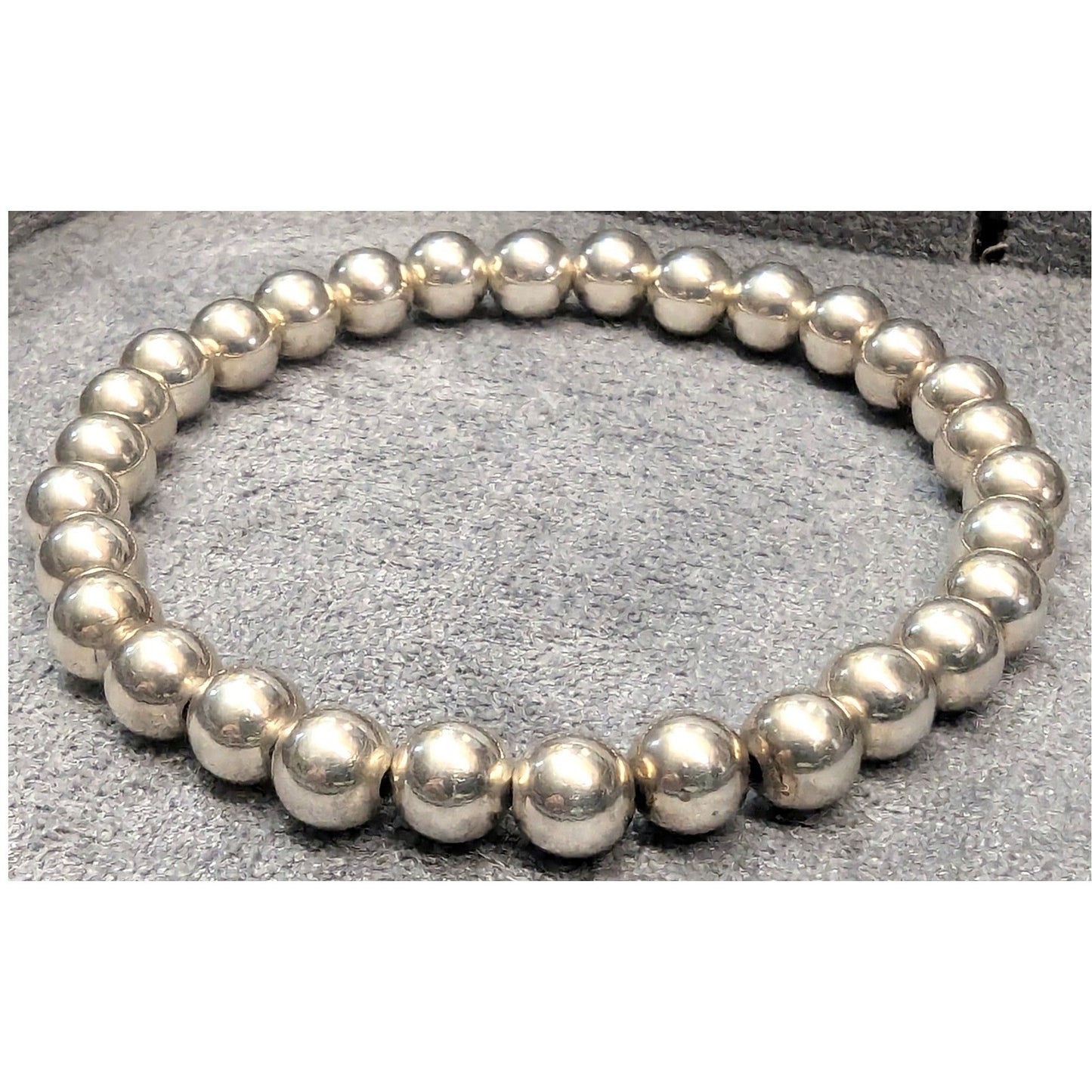 New Ball Bead Stretch Bracelet Silver Tone Polished Minimalist Stackable Metal