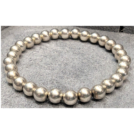 New Ball Bead Stretch Bracelet Silver Tone Polished Minimalist Stackable Metal