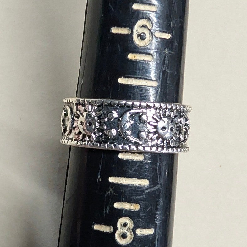 New Sun Moon Stars Celestial Band Ring Unisex Size 7 SilverTone Boho Mystic Wide