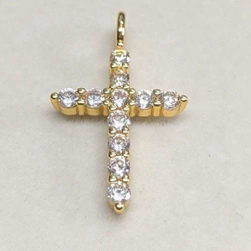 New 14K Gold PLated Cross Pendant Women Goldtone Cubic Zirconia Religious Charm