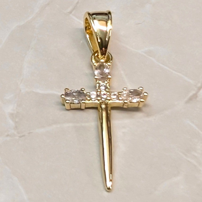 New Jewelry Dagger Cross Pendant 18K GP Gold PLated CZ Gothic Sword Religious