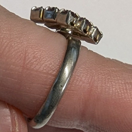Vintage Ring Adjustable Purple Rhinestones Silver Tone Estate Jewelry Bypass sz7