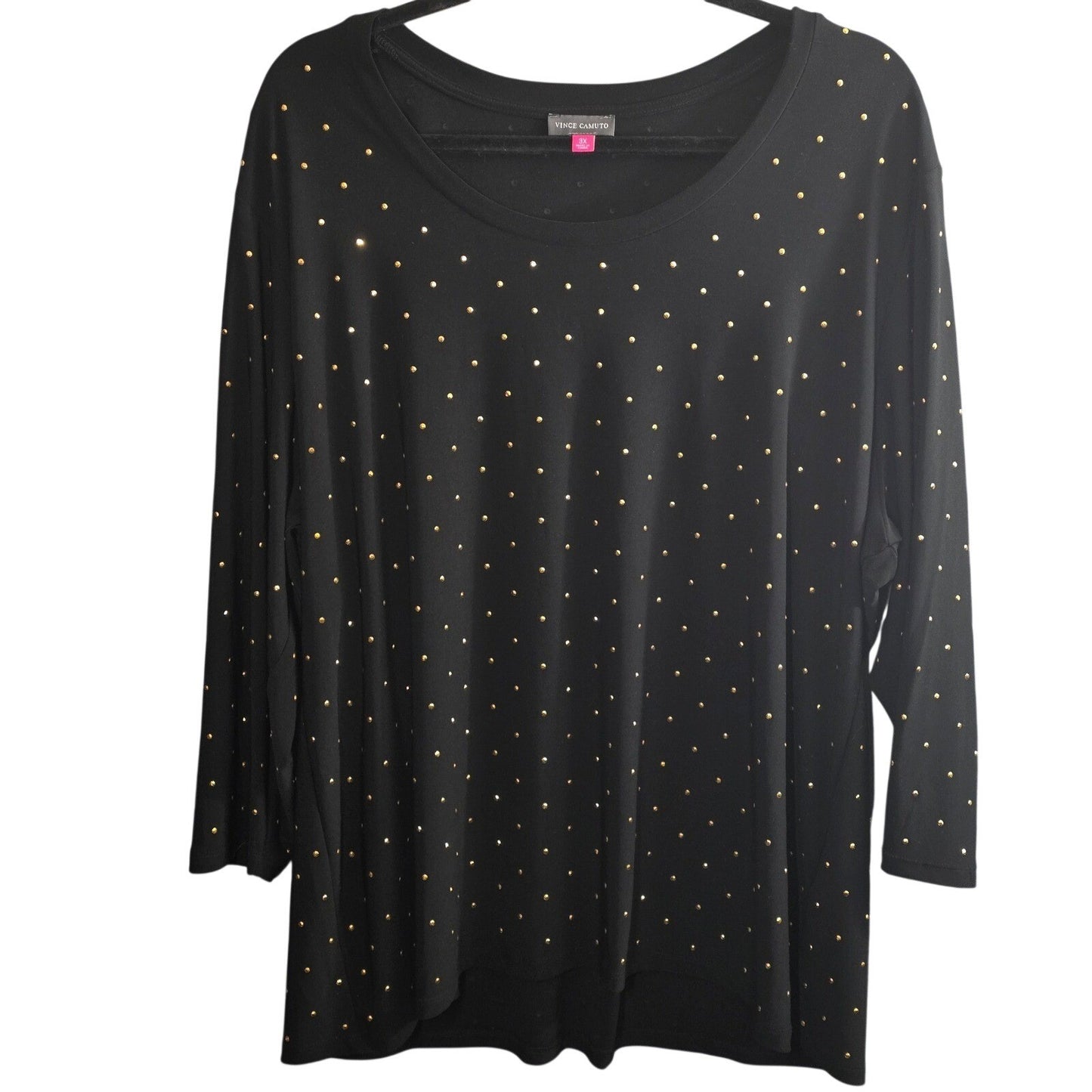 Vince Camuto Studded Tunic Top Plus Size 3X XXX Black Gold 3/4 Sleeve Scoop Neck
