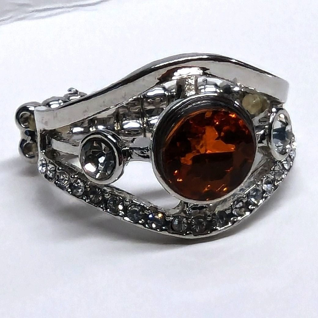 New Red Clear Rhinestones Statement Ring Silver Tone Stretch Band Plus Size