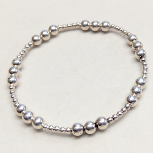 New Beaded Stretch Bracelet Silver Tone Graduated Round Beads Metal Stackable