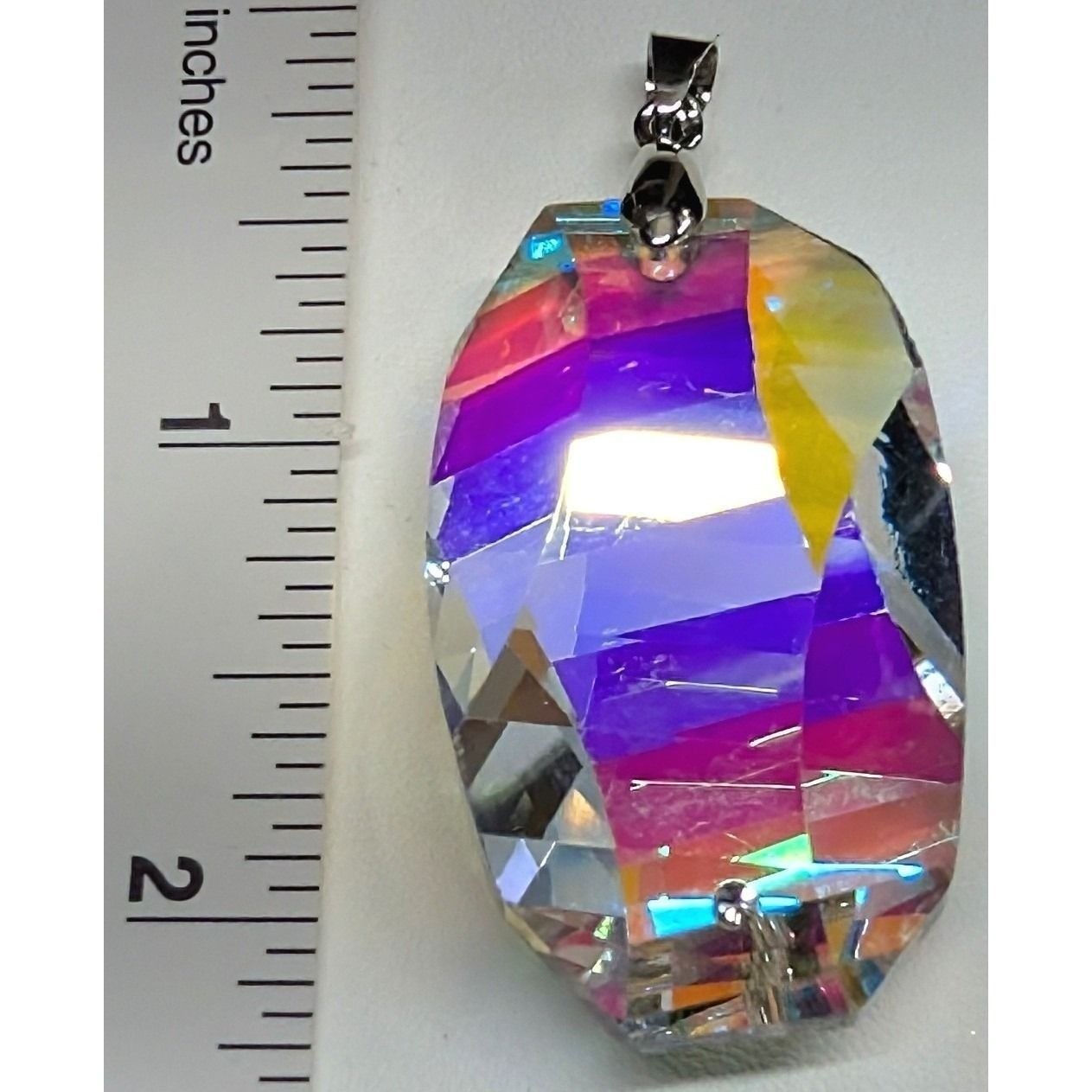 New 2.25" Aurora Borealis Crystal Pendant AB Multi-Color Iridescent Faceted Big