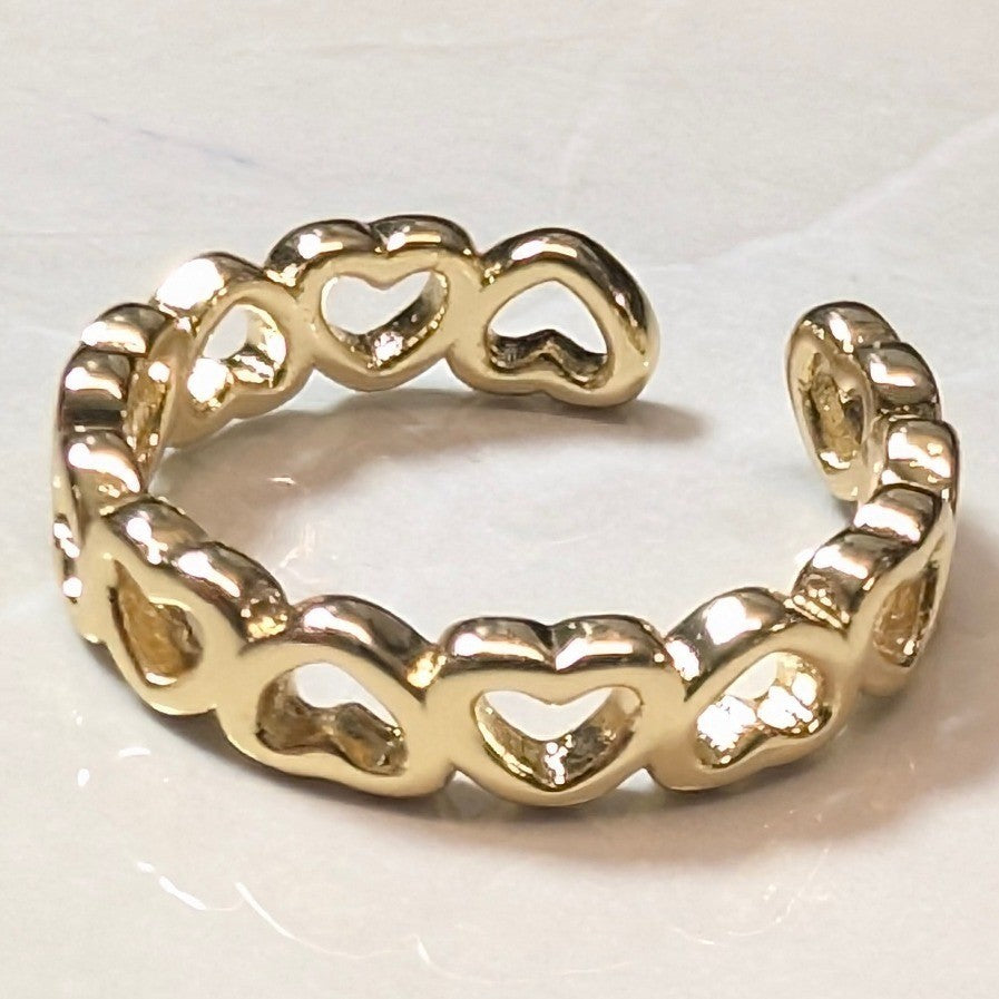 New 14K GP Gold PLated Heart Cutout Sz 3.75 Band Ring Open Finger Toe Love Gift