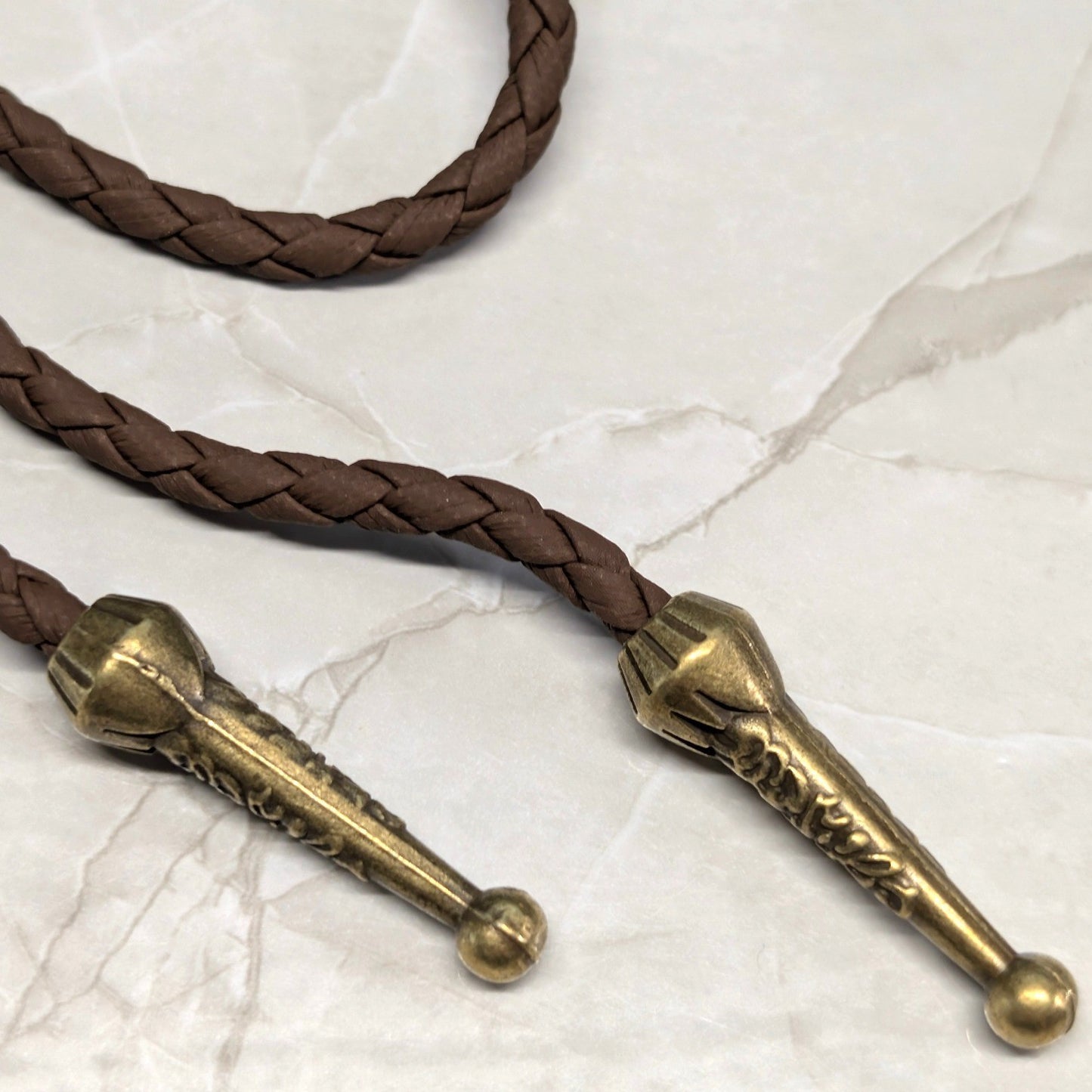 New Bolo Tie Brown Braided Cord Faux Oval Turquoise Stone BrassTone Cowboy Rodeo