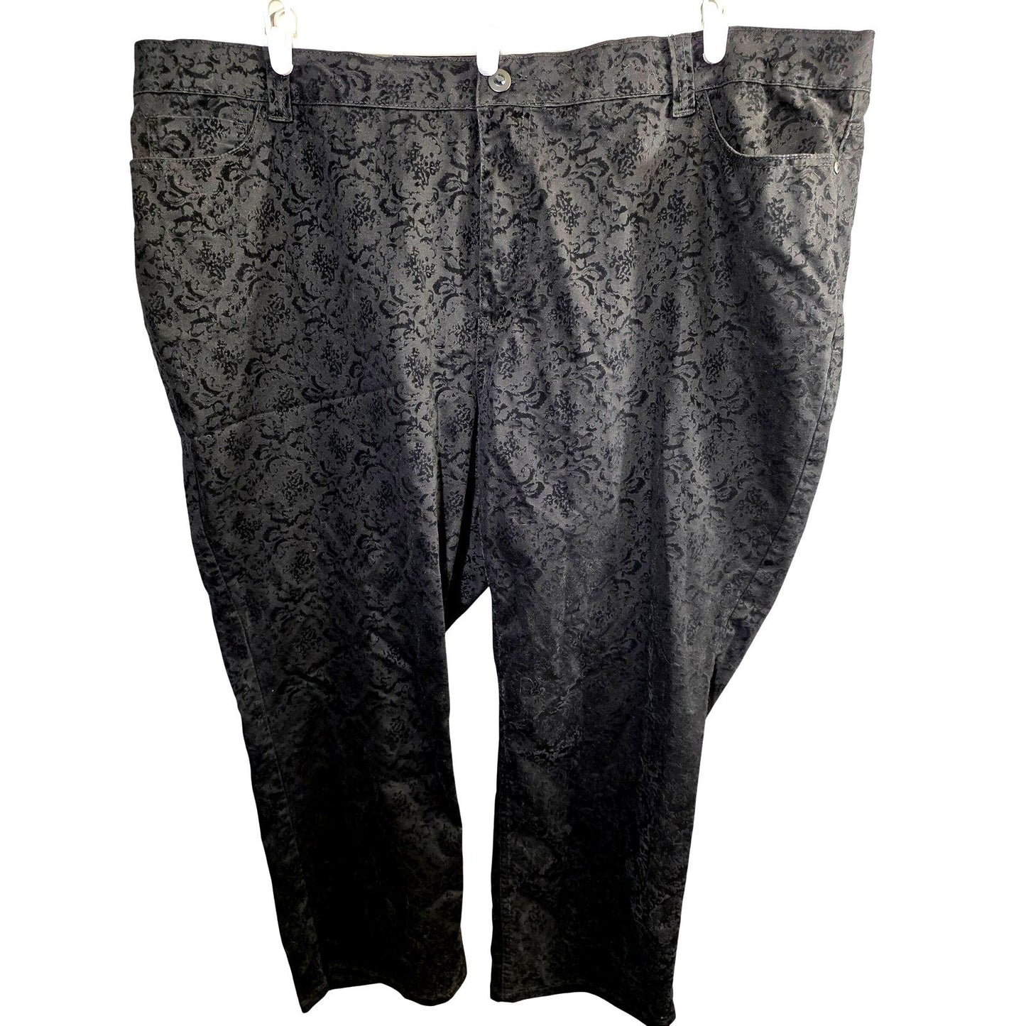 Catherines Pants Plus Size 32 W P Petite 32WP Black Velvet Flocked Damask Pocket