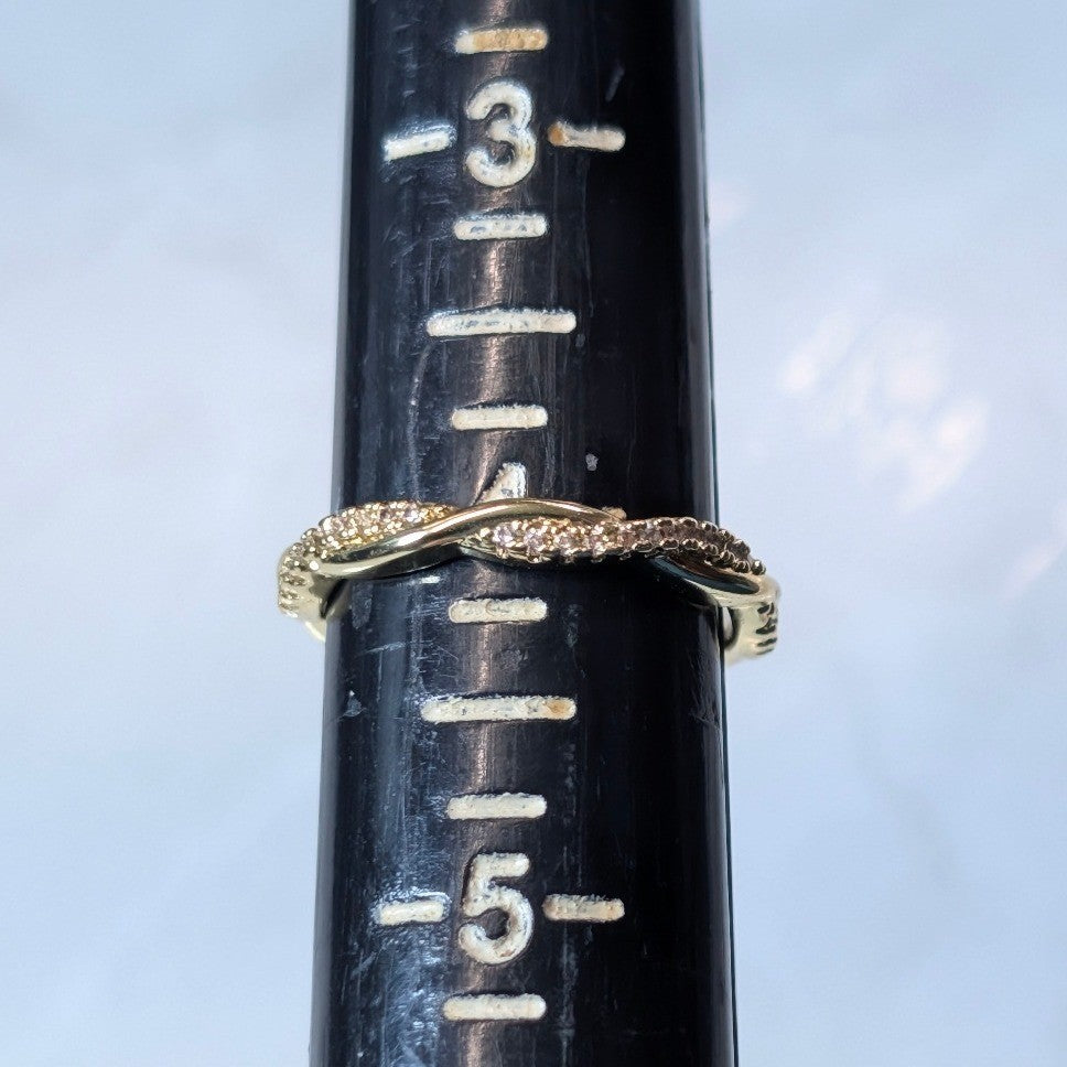 New 14K Gold Plated GP Twisted Pave Band Ring Size 4 CZ PInky Midi Toe Open