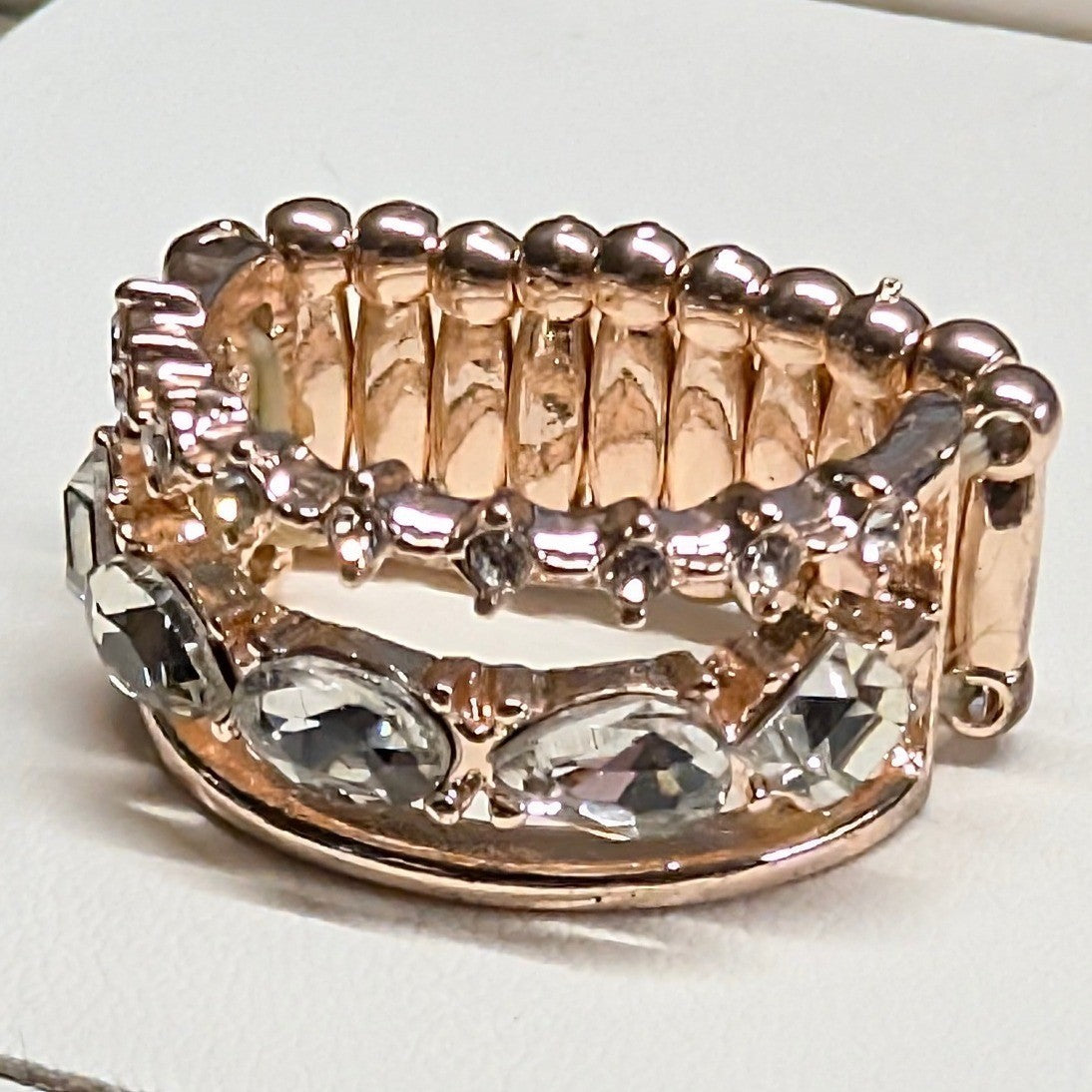 New Rose Gold Tone Rhinestone Stretch Ring Rose Gold Clear Rhinestones Statement
