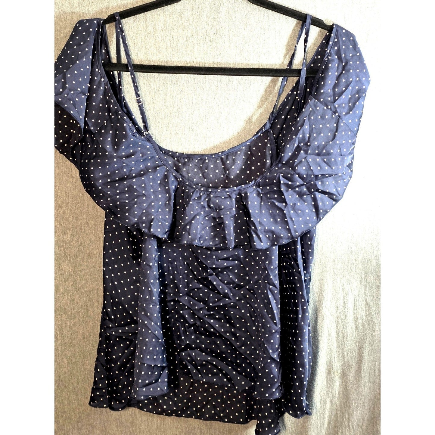 Vtg Victorias Secret Polka Dot Satiny Cold Shoulder Top Plus Size XL Blue White