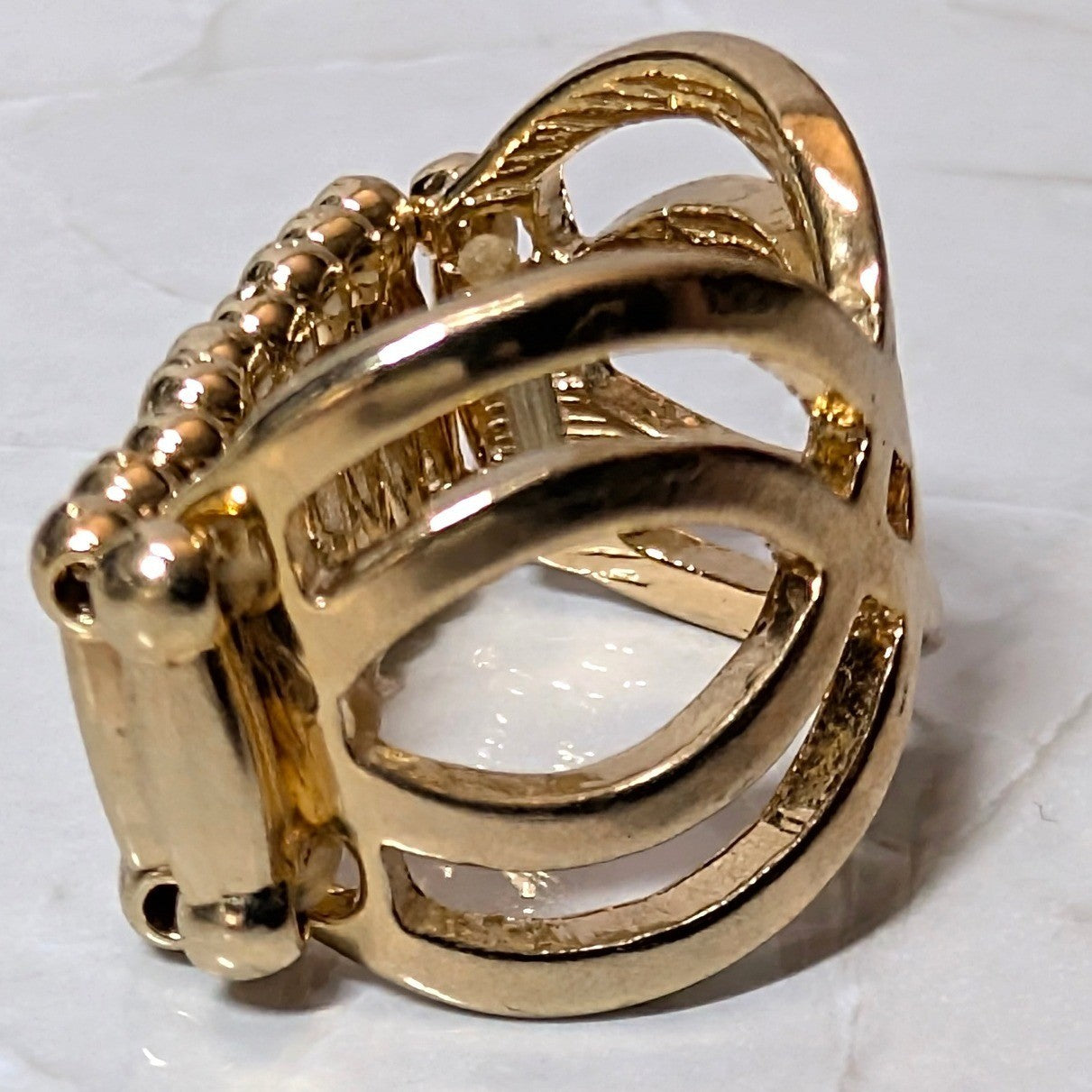 New Gold Tone Stretch Ring Gold Tone Abstract Cutout Infinity Band Plus Size