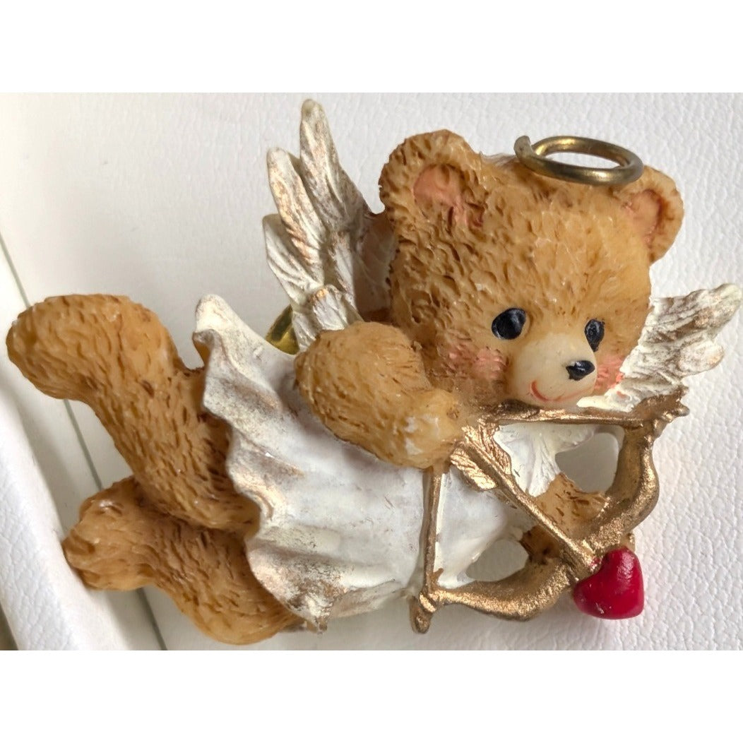Vtg Cupid Teddy Bear Lapel Brooch Pin Brown Valentine Angel Wings Cupid 1.75"