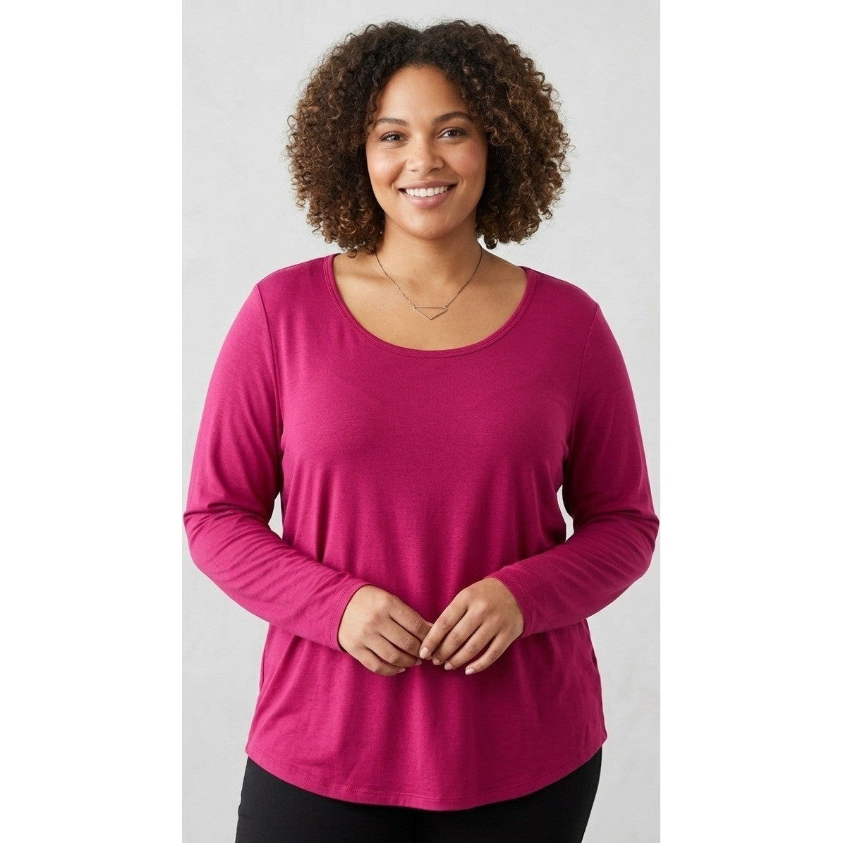 Just Be Top Womens Plus Size 3X XXX Soft Pink Shirt Long Sleeve Scoop Neck Knit