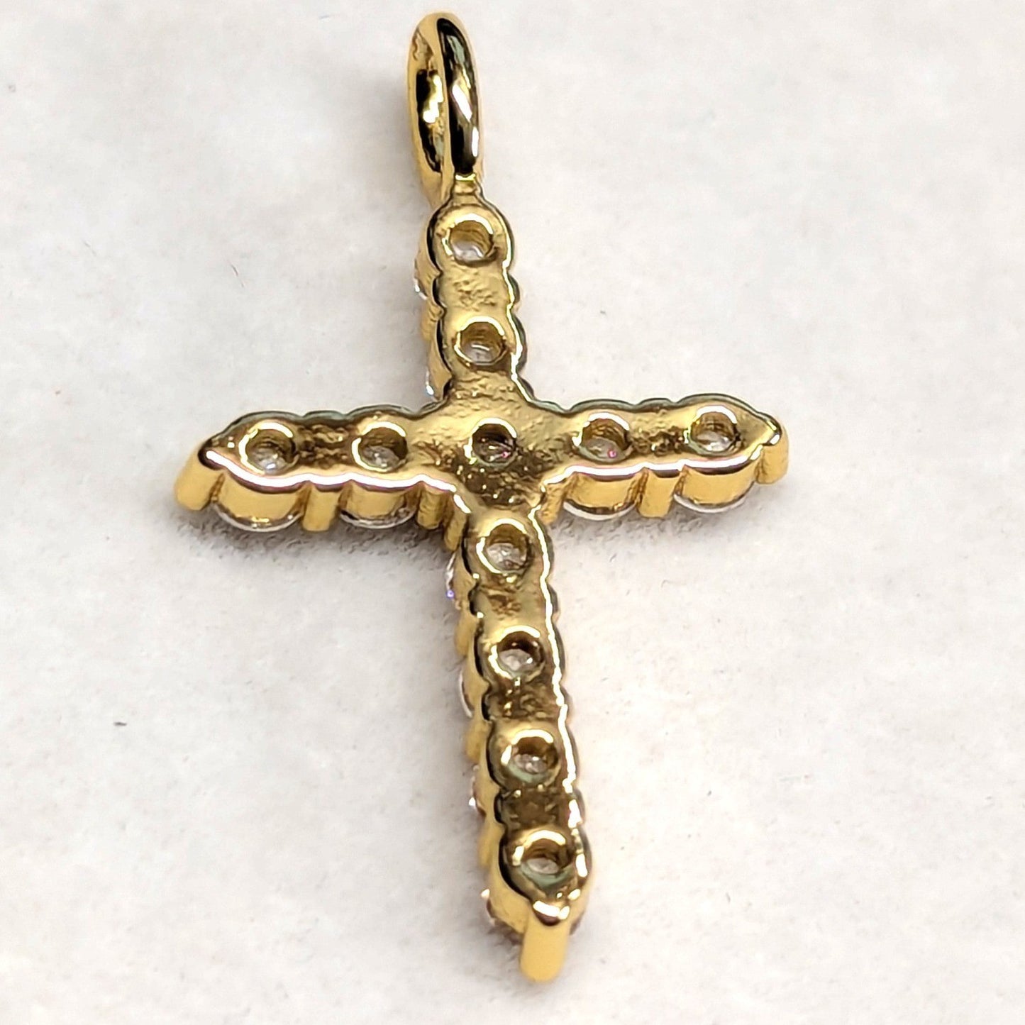 New 14K Gold PLated Cross Pendant Women Goldtone Cubic Zirconia Religious Charm