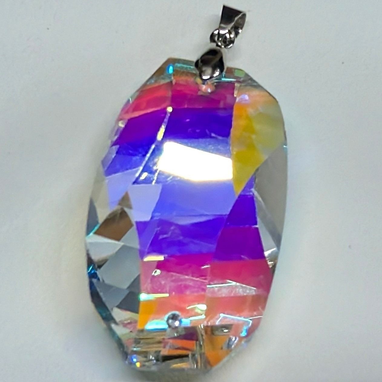 New 2.25" Aurora Borealis Crystal Pendant AB Multi-Color Iridescent Faceted Big