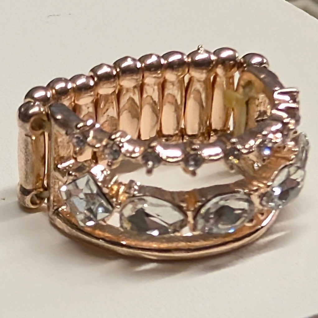 New Rose Gold Tone Rhinestone Stretch Ring Rose Gold Clear Rhinestones Statement