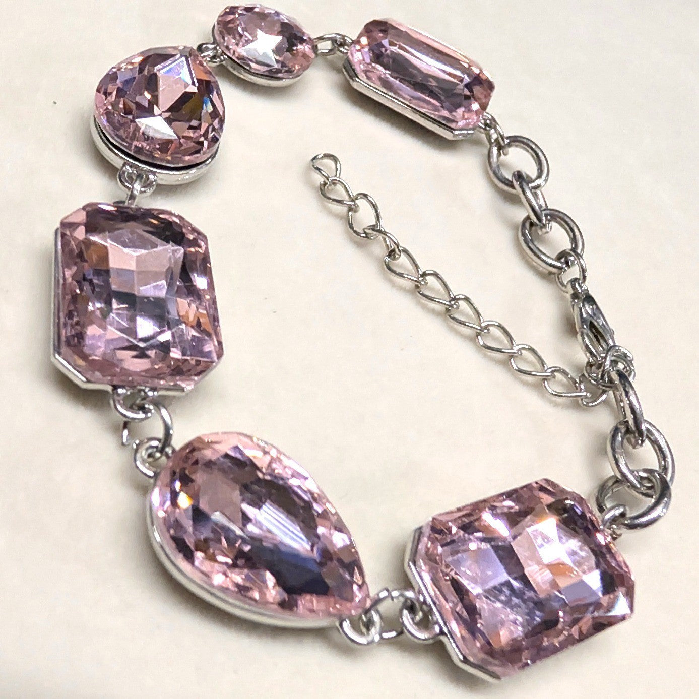 New Pink Ice Rhinestone Statement Bracelet Silver Tone Chunky Crystal 9.5"