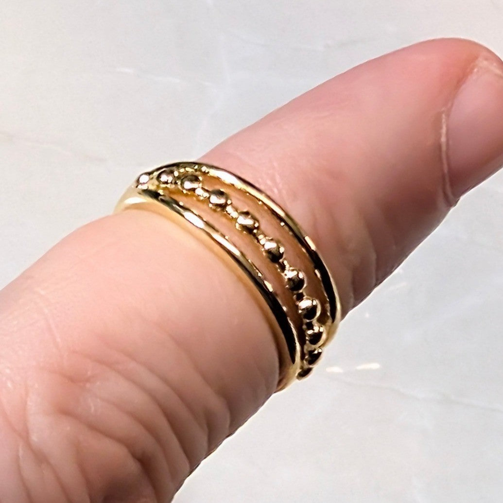 New 14K GF Gold Filled 3.75 Triple Row Band Beaded Ring Stacked Multi Finger Toe