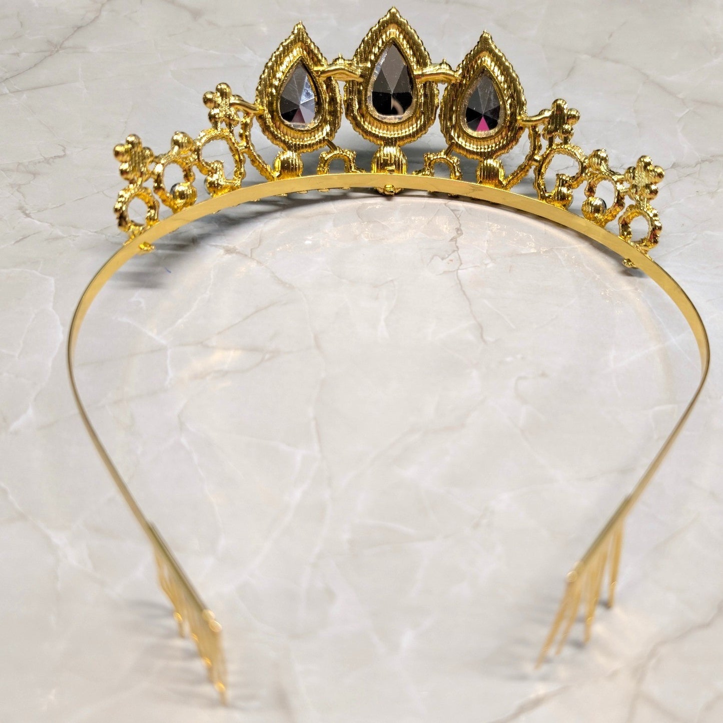 New Tiara Crown Green Gold Tone Rhinestone Crystal Teardrop Pageant Crown August