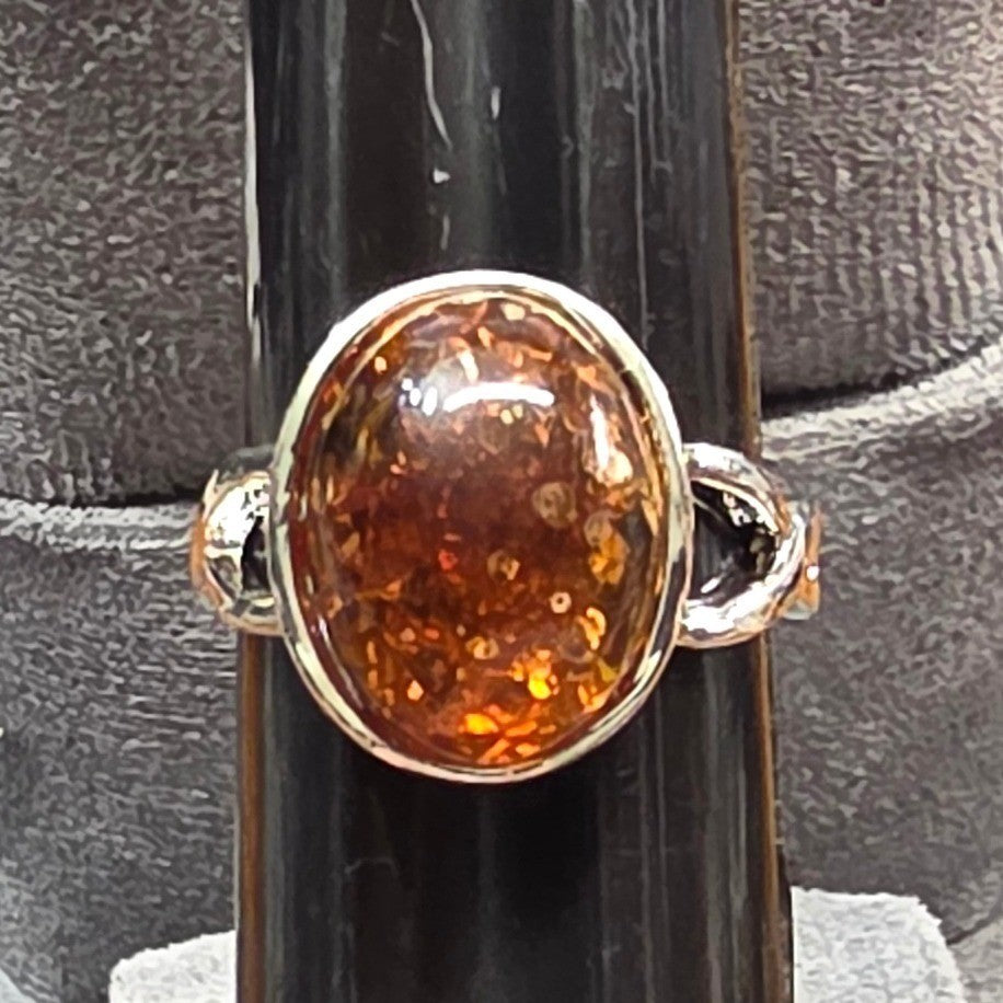 New Brown Sparkly Cabochon SilverTone Statement Ring Plus Size 10 Brown Stone
