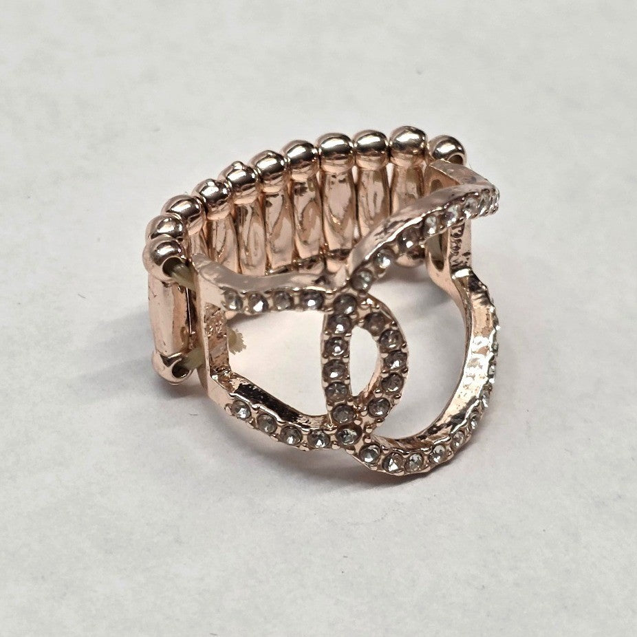 Rose Gold Cutout Rhinestone Stretch Ring Womens One Size Pink Sparkly