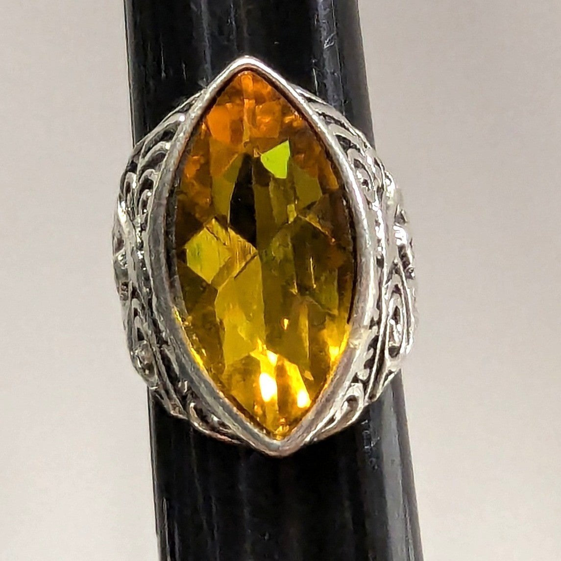 SilverTone Marquise Faceted Yellow Citrine November Statement Ring Plus Size 11