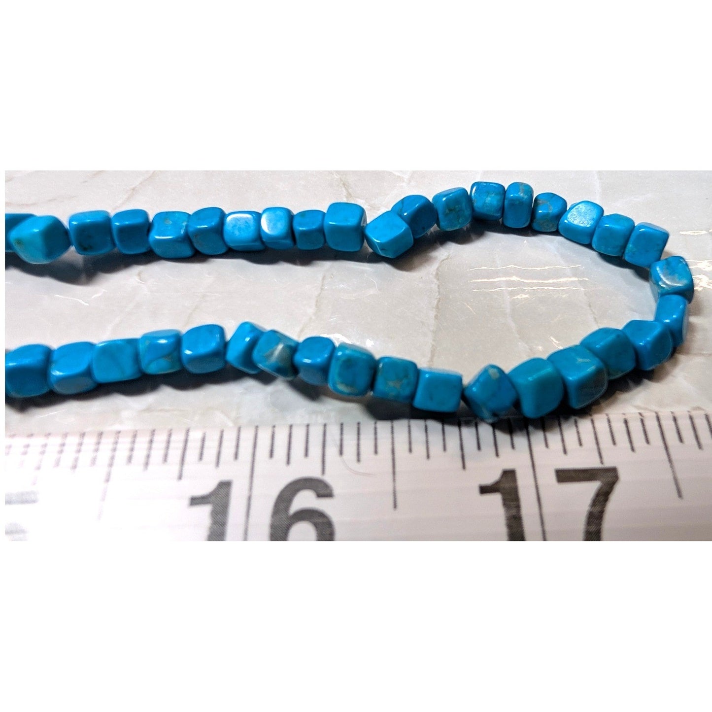 Faux Turquoise Blue Beaded Necklace Square Cube Stone Long Strand Boho Howlite