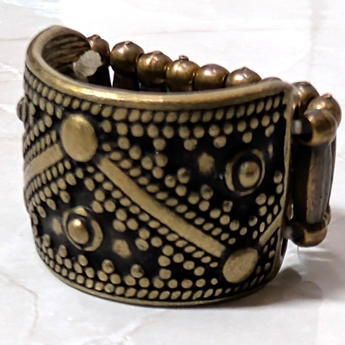 New Stretch Band Ring Bronze Tone Tribal Geometric Textured Southwestern Boho