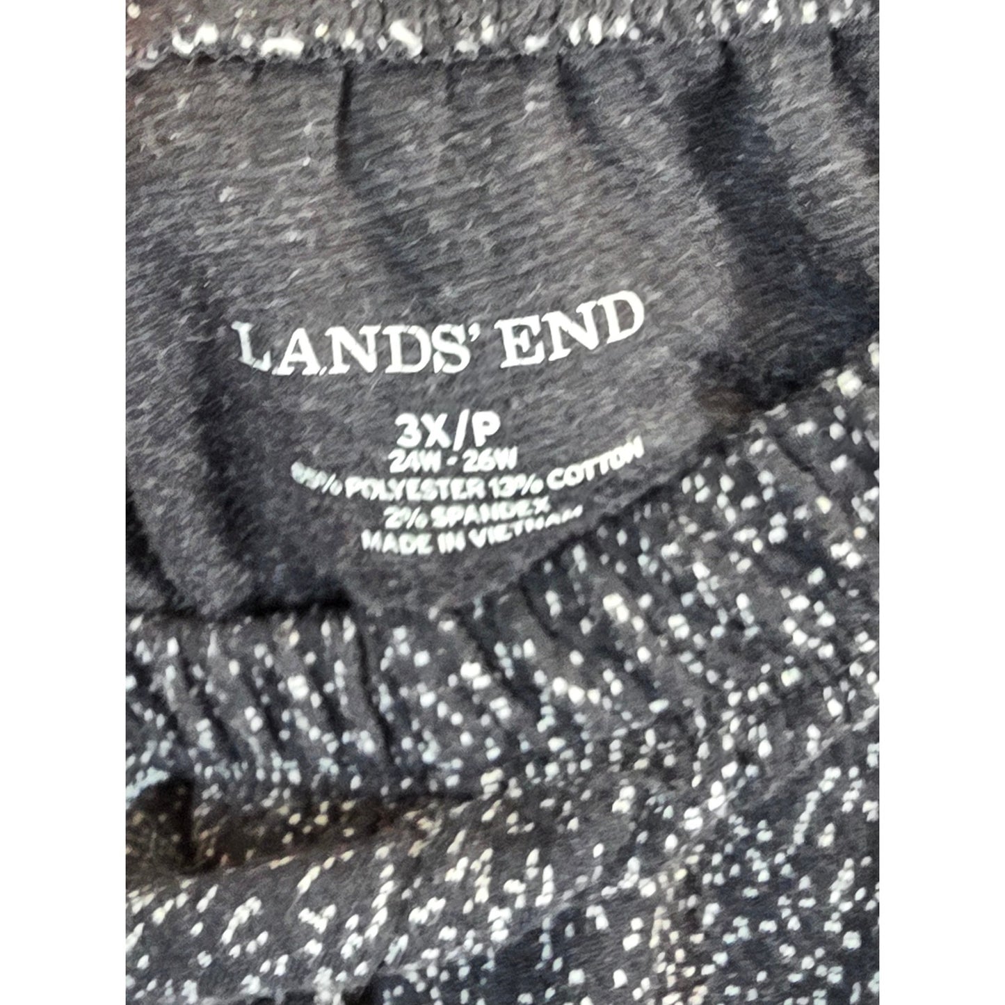 Lands End Knit Pull On Pants Womens 3X/P XXX 3X P Petite Black White Pockets