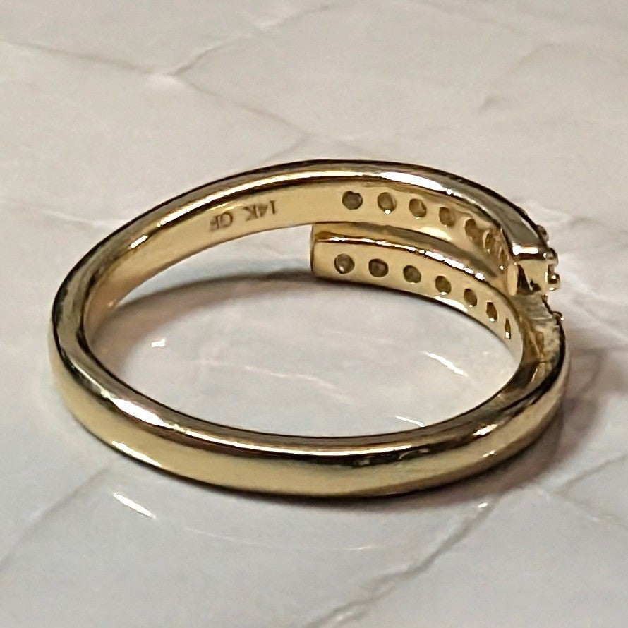 New Bypass Ring Gold Plated Size 3.5 Gold 14K GF Gold Filled CZS 2 Row Band Wrap