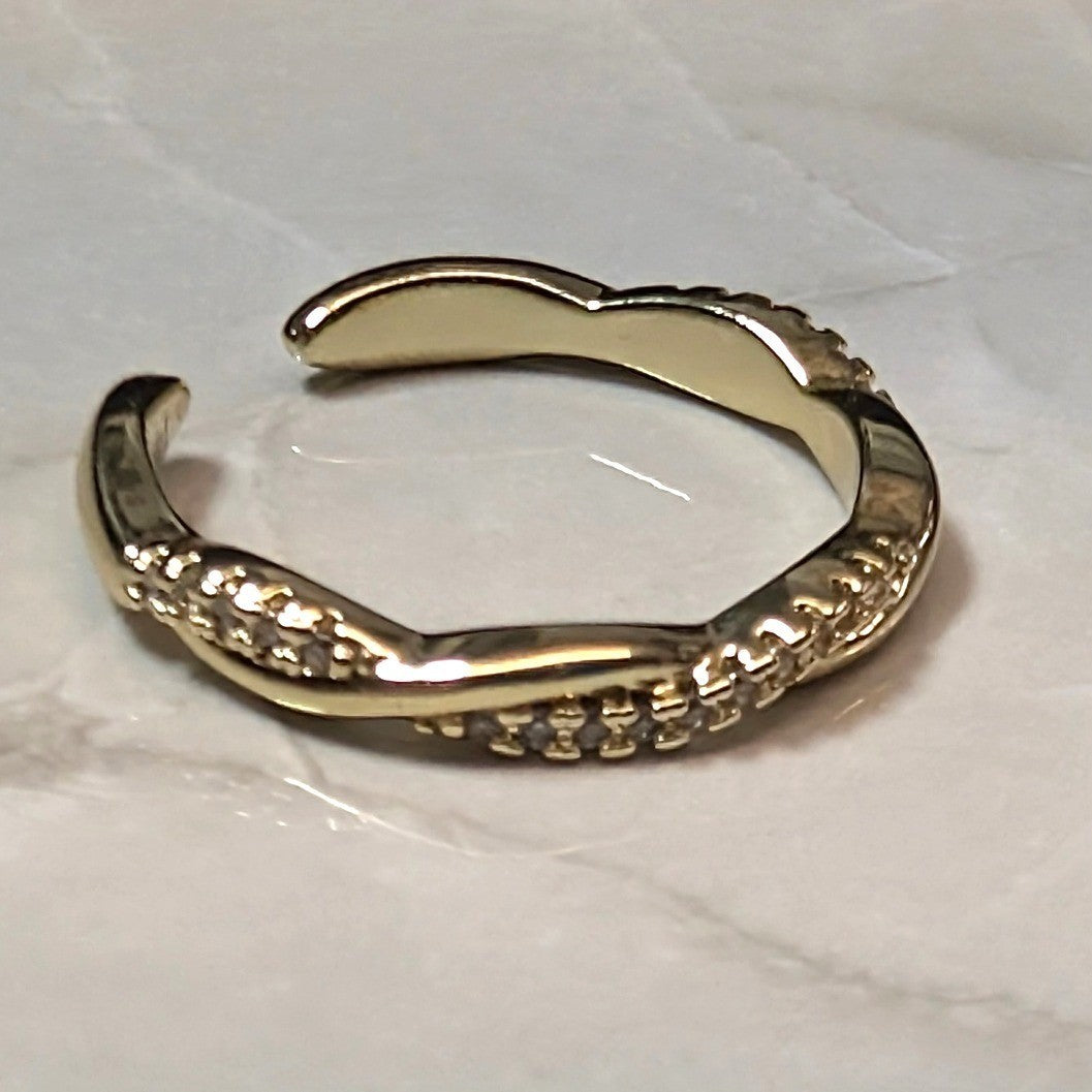 New 14K Gold Plated GP Twisted Pave Band Ring Size 4 CZ PInky Midi Toe Open