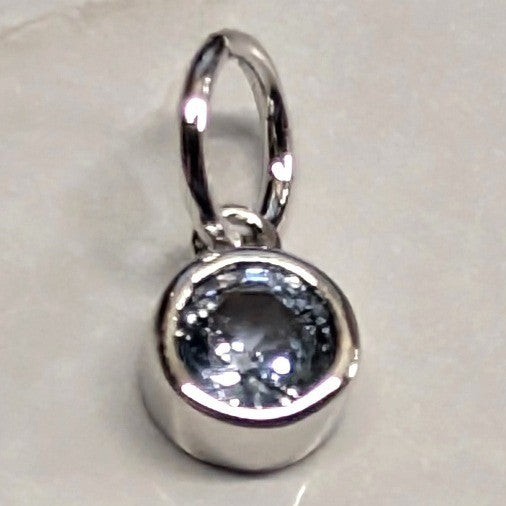New 14K Gold Plated Small March Birthstone Pendant Charm Round Bezel Set Teal
