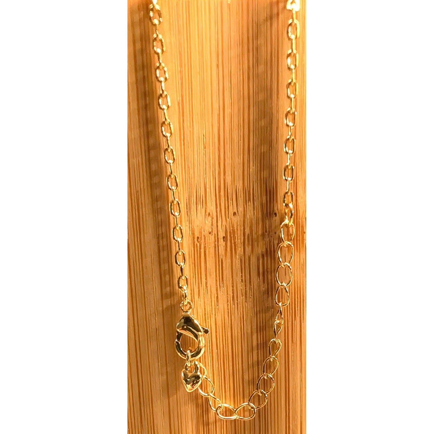 New 18K GP Gold PLated Cable Chain Necklace 18" Heart Charm Adjustable Extender