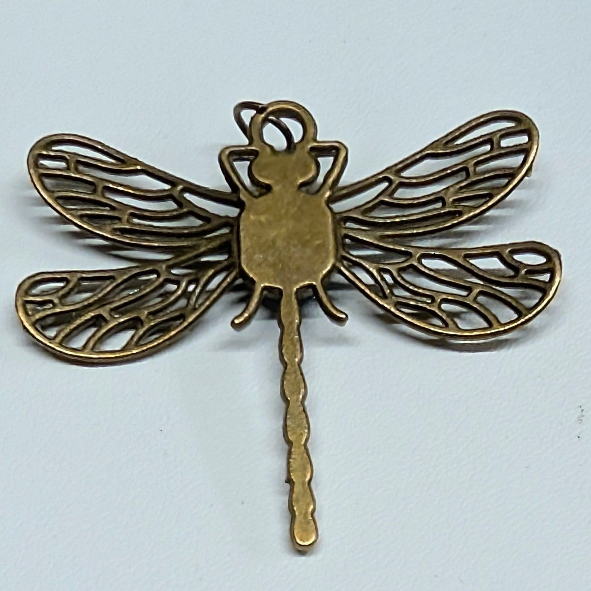 Vtg New Dragonfly Pendant BronzeTone Faux Turquoise Filigree Rhinestone Insect