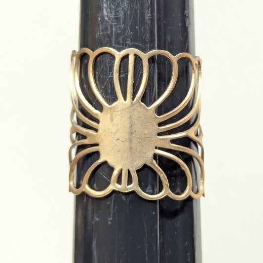 Vintage Filigree Butterfly Wing Floral Ring Size 7.5 Gold Tone Openwork Mesh