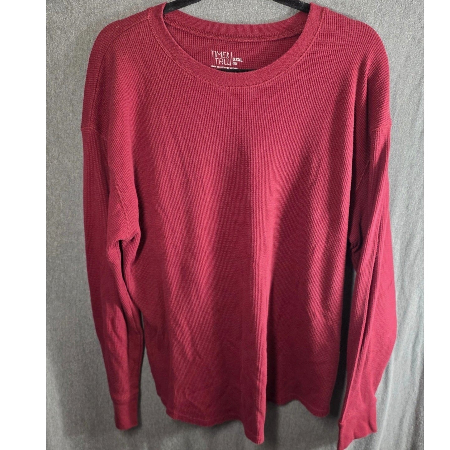 Time and & Tru Waffle Knit Thermal Top Womens Plus Size XXXL 22 Burgundy Long Sl