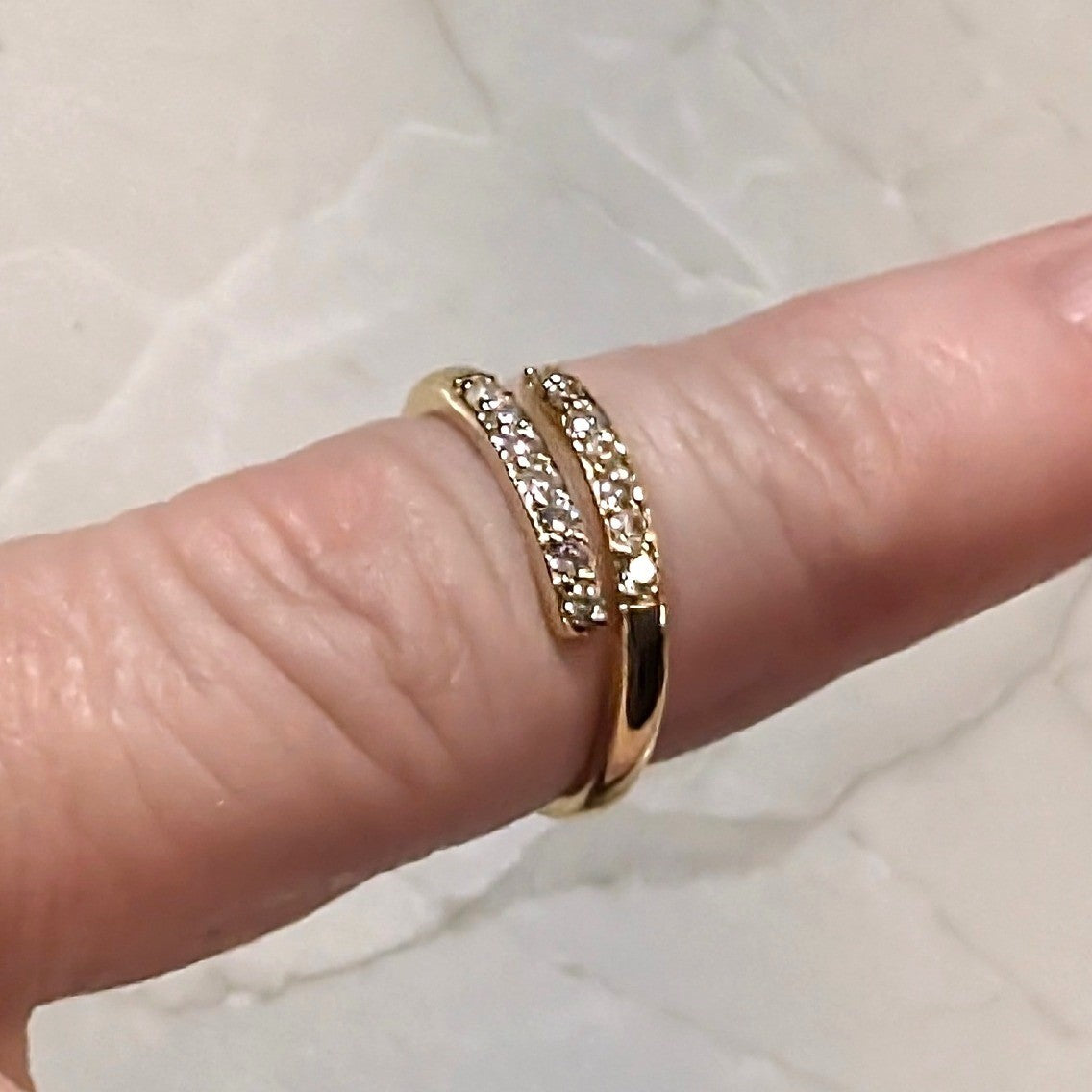 New Bypass Ring Gold Plated Size 3.5 Gold 14K GF Gold Filled CZS 2 Row Band Wrap