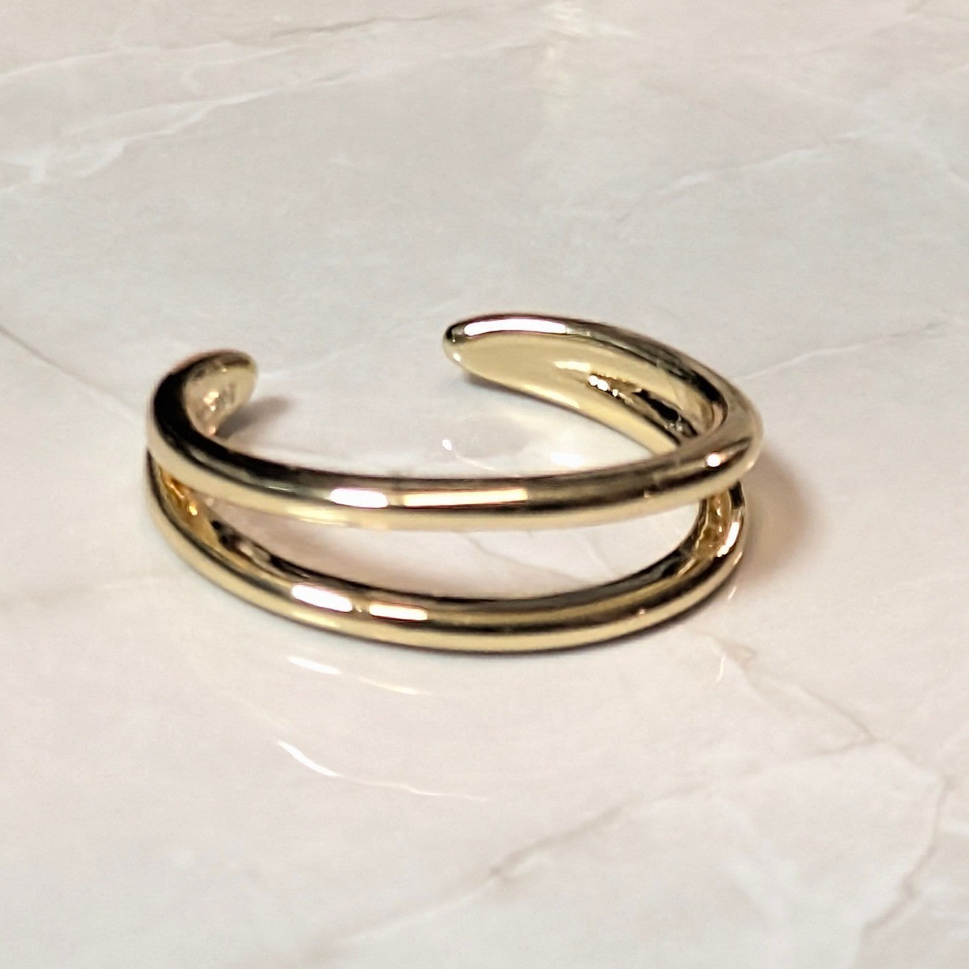 New 14K GF Gold Filled Double Band Open Cuff Ring Size 4 Minimalist