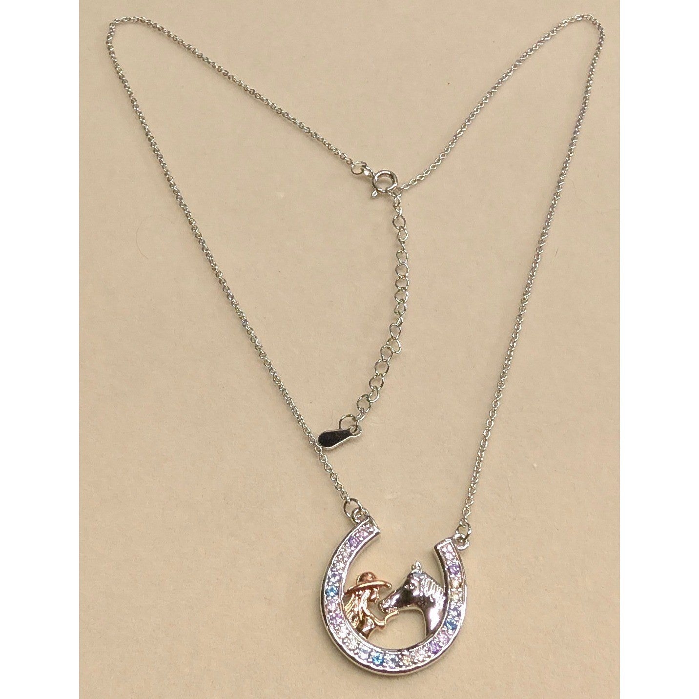 NEW Just A Girl Who Loves Horses Necklace Silver Rose Tone Horseshoe Rhinestone