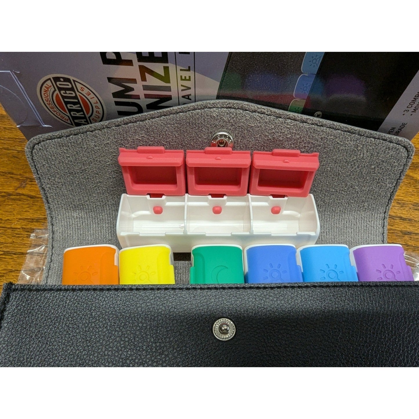 New Arrigo Weekly 3X Daily Pill Organizer Magnetic Black Rainbow Travel Case Box