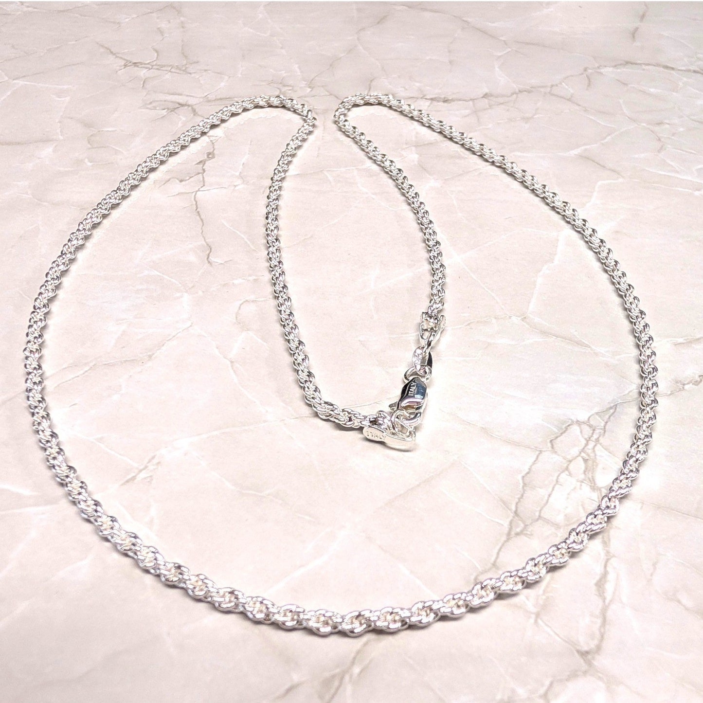 New Sterling Silver MARKED 925 Italy NOT TAGGED Rope Chain Necklace 24in Lobster